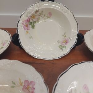5 Vintage Chelsea Chintz Wild Briar Rose Fruit/Dessert Bowls W Stains & Creasing